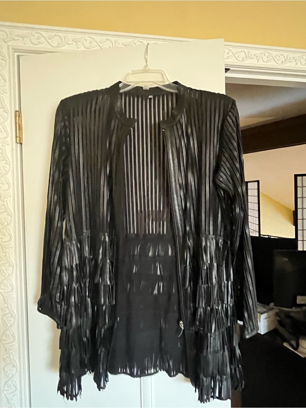 Women’s Black Fringe Zipper Front Leather Jacket